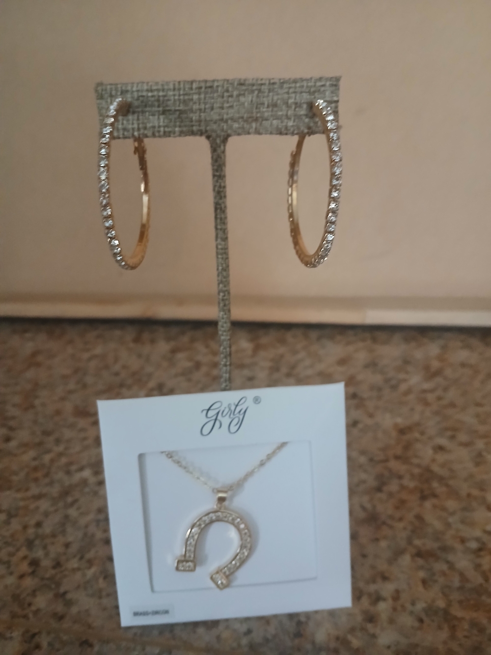Gold Crystal Hoop Earrings And Necklace Set